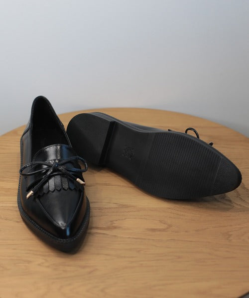 【shoes365】ポインテッド トゥ厚底キルトローファー