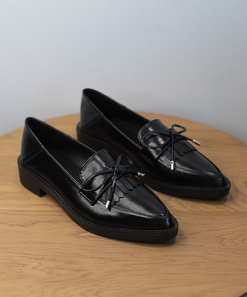 【shoes365】ポインテッド トゥ厚底キルトローファー