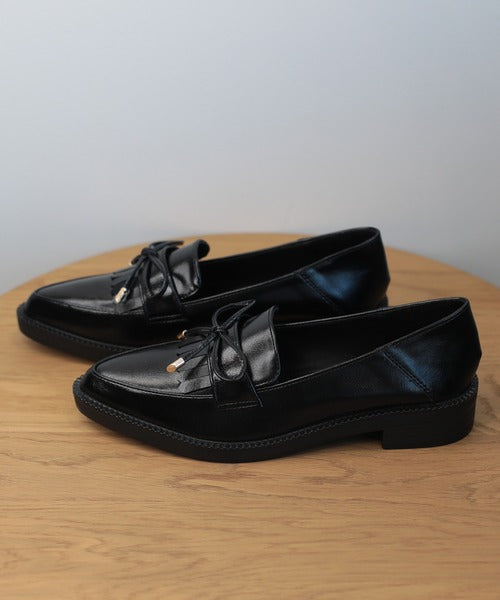 【shoes365】ポインテッド トゥ厚底キルトローファー