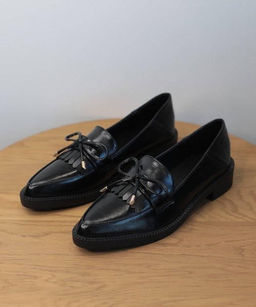 【shoes365】ポインテッド トゥ厚底キルトローファー