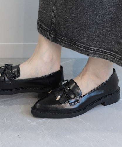 【shoes365】ポインテッド トゥ厚底キルトローファー