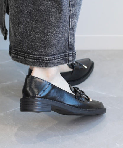 【shoes365】ポインテッド トゥ厚底キルトローファー