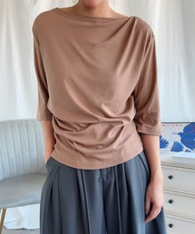 【Aimoha】シャーリング七分袖シャツ