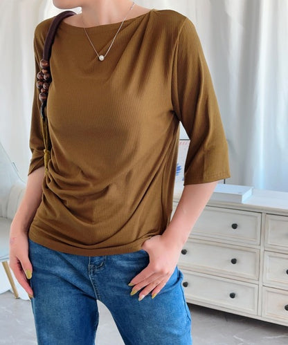 【Aimoha】シャーリング七分袖シャツ