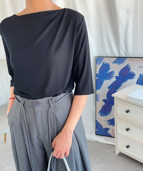 【Aimoha】シャーリング七分袖シャツ