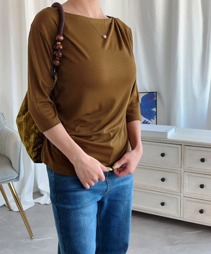 【Aimoha】シャーリング七分袖シャツ