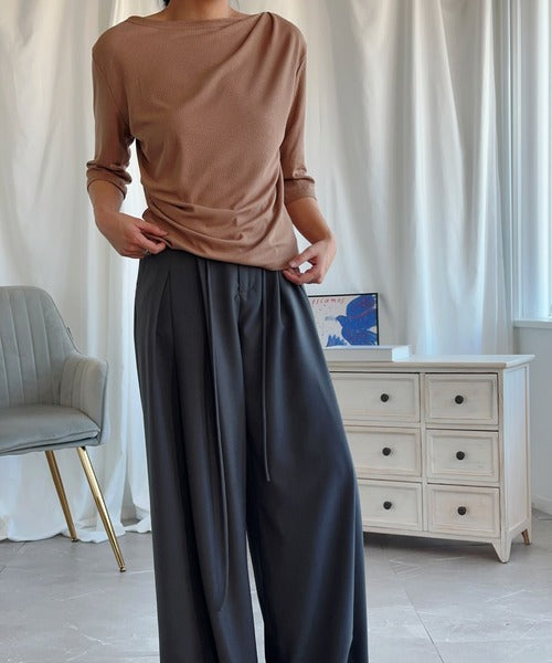 【Aimoha】シャーリング七分袖シャツ