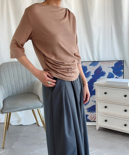 【Aimoha】シャーリング七分袖シャツ