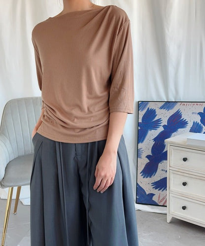 【Aimoha】シャーリング七分袖シャツ