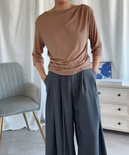 【Aimoha】シャーリング七分袖シャツ