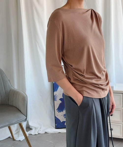 【Aimoha】シャーリング七分袖シャツ