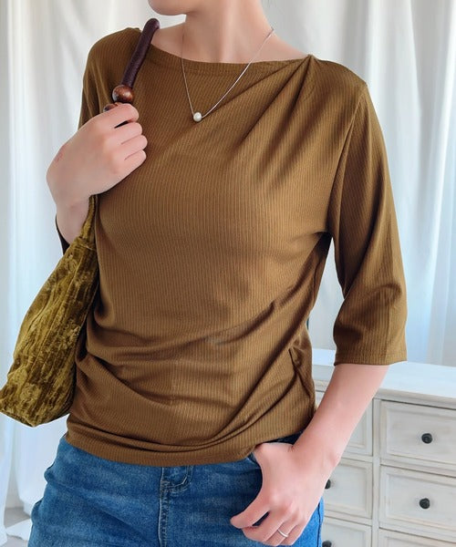 【Aimoha】シャーリング七分袖シャツ