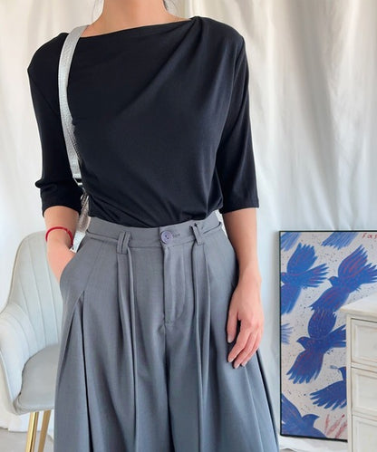 【Aimoha】シャーリング七分袖シャツ