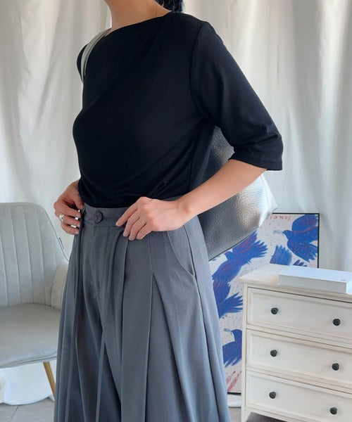 【Aimoha】シャーリング七分袖シャツ