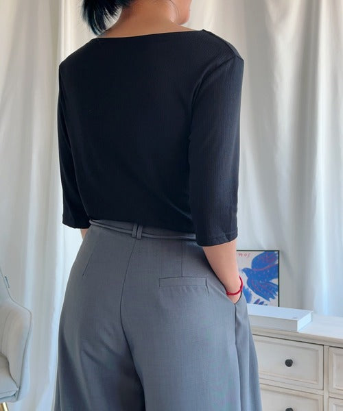 【Aimoha】シャーリング七分袖シャツ