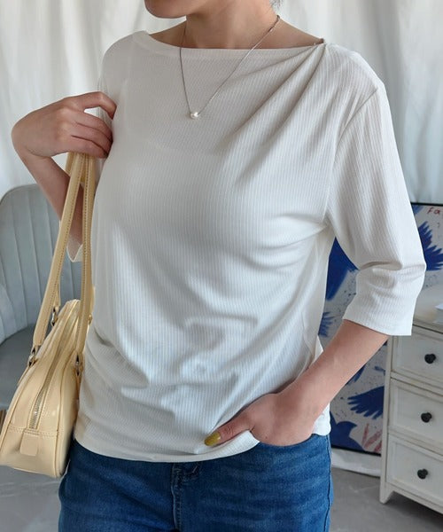 【Aimoha】シャーリング七分袖シャツ