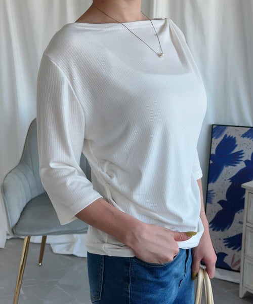 【Aimoha】シャーリング七分袖シャツ