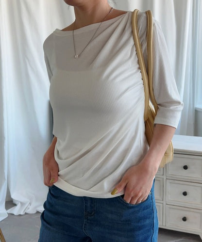 【Aimoha】シャーリング七分袖シャツ