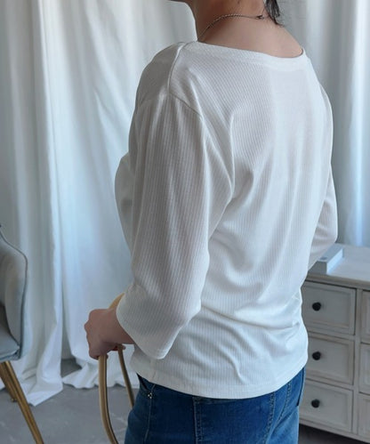 【Aimoha】シャーリング七分袖シャツ