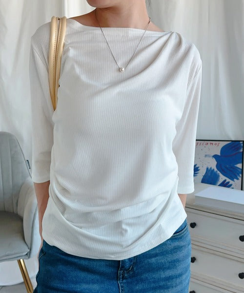 【Aimoha】シャーリング七分袖シャツ