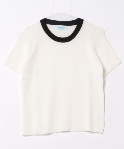 【Jasmine】バイカラーニット半袖Tシャツ