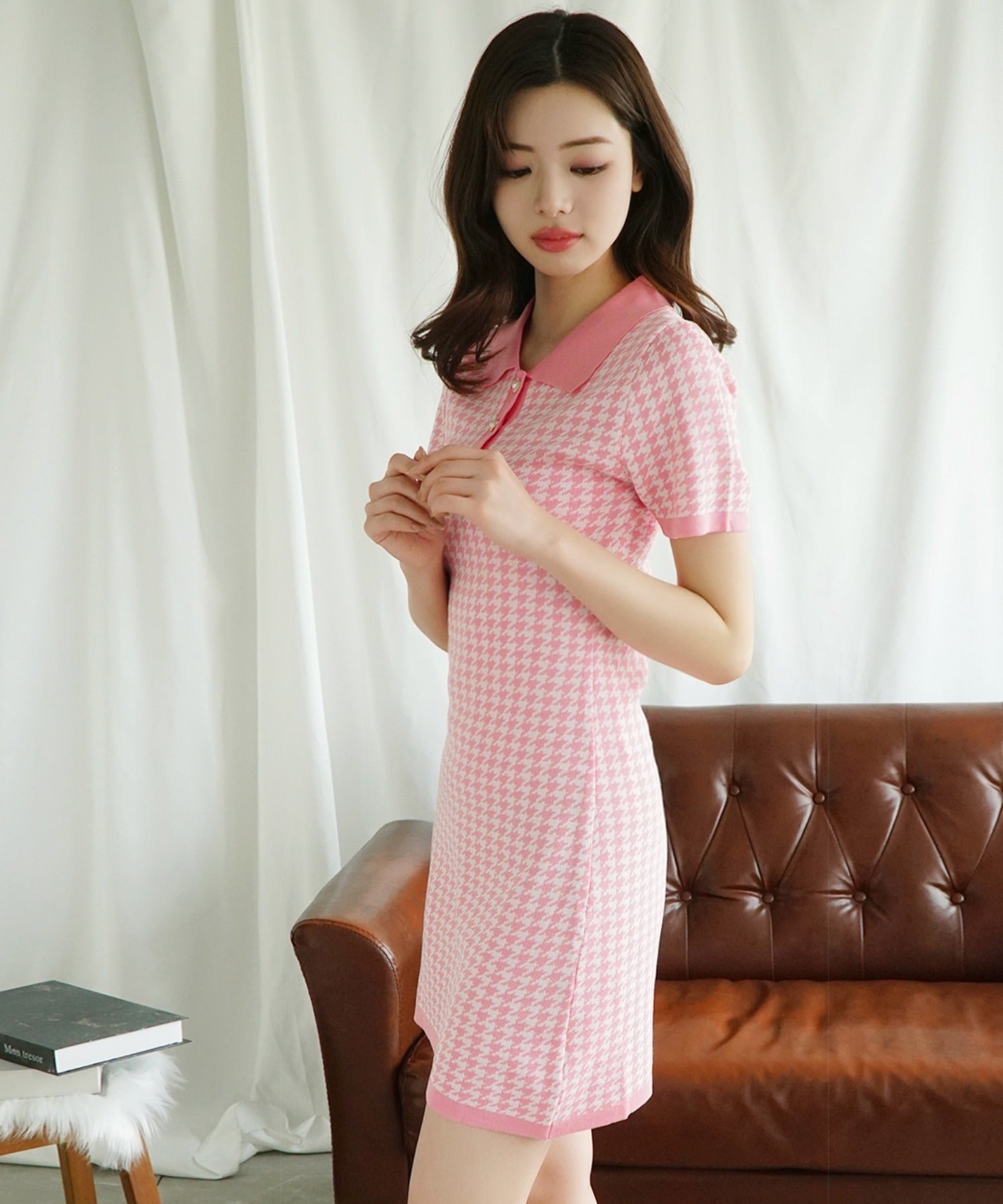 Jasmine】千鳥柄ポロカラーミニワンピース半袖 – 《公式》moremore  