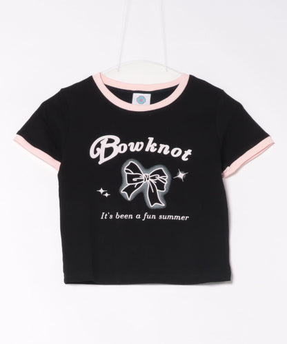 【HOOK】for girls　リボンプリントリンガーtシャツ