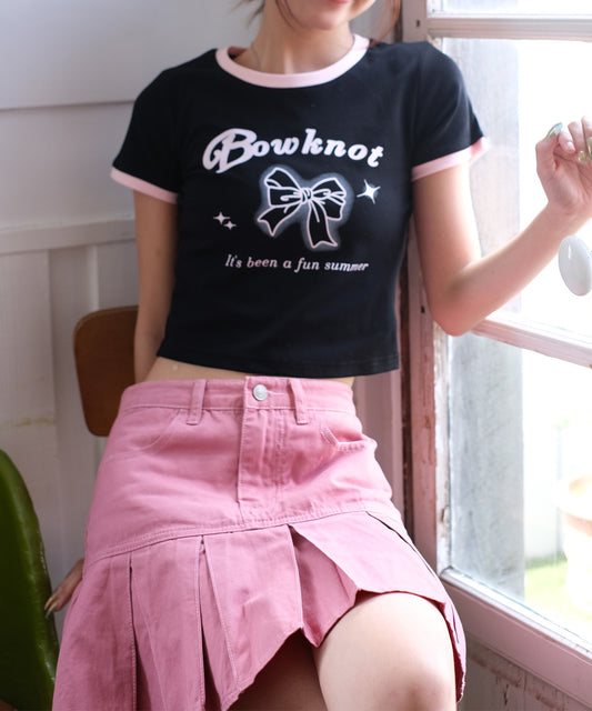 【HOOK】for girls　リボンプリントリンガーtシャツ