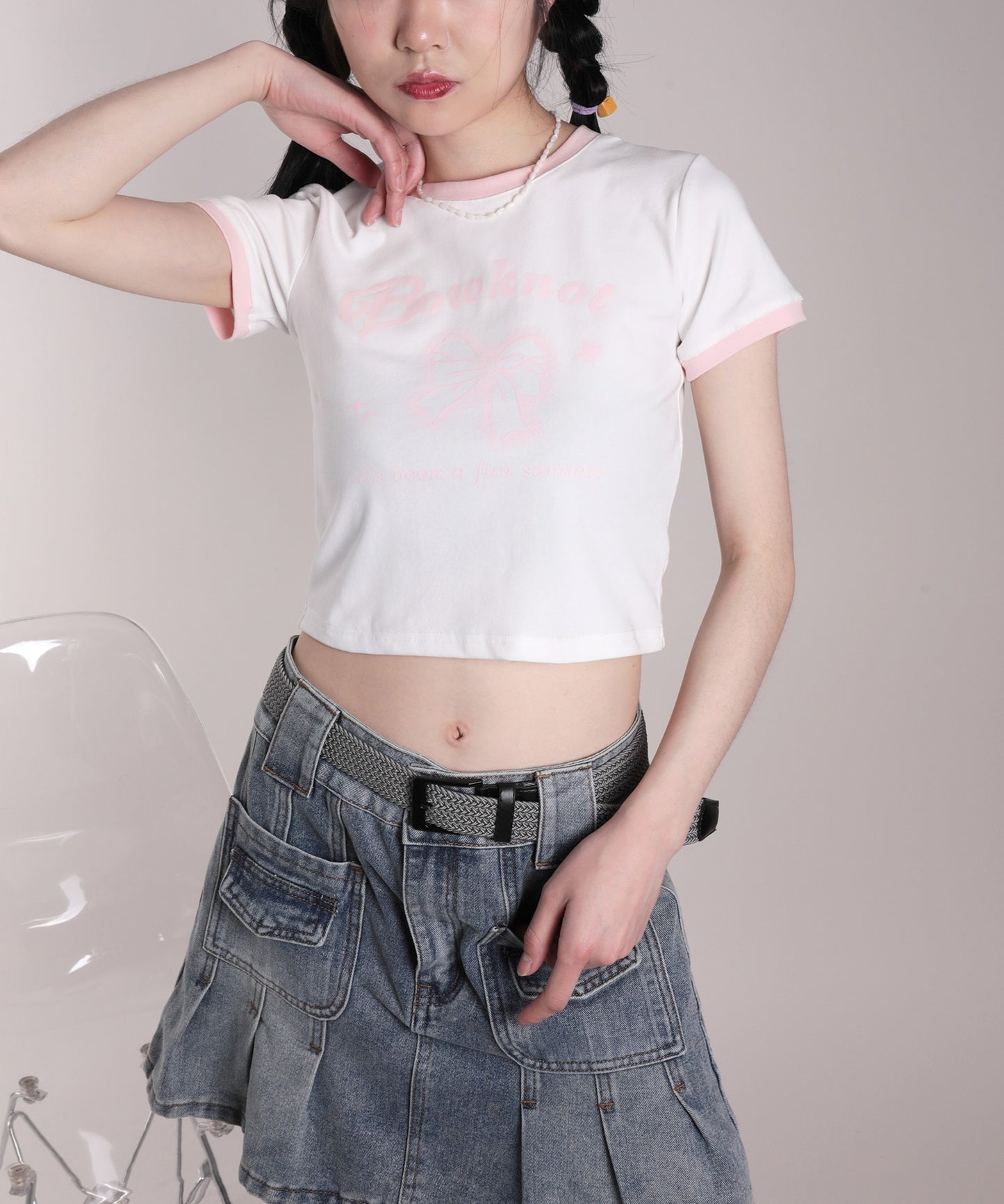 【HOOK】for girls　リボンプリントリンガーtシャツ