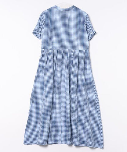 チェック柄ボリュームスリーブワンピース