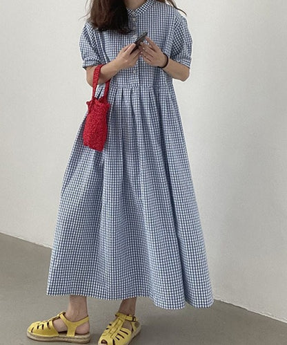 チェック柄ボリュームスリーブワンピース