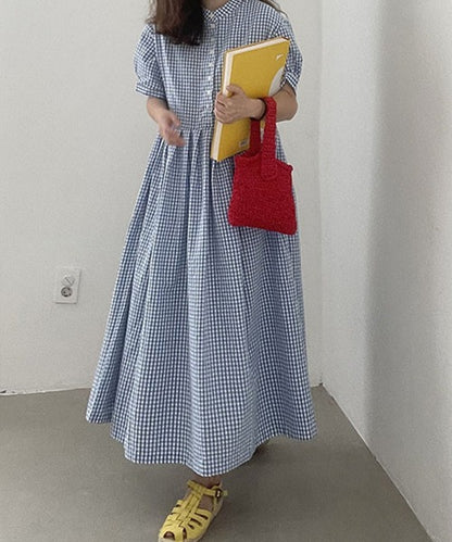 チェック柄ボリュームスリーブワンピース