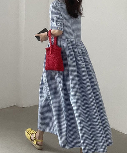 チェック柄ボリュームスリーブワンピース