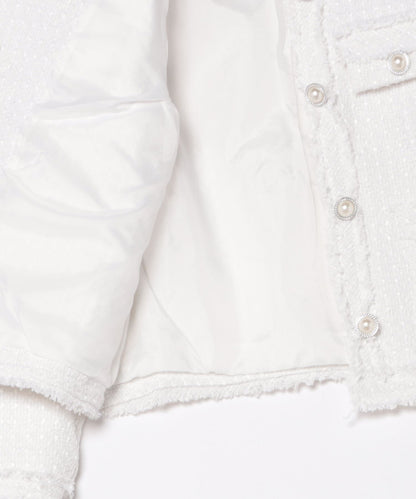 【Jasmine】フリンジノーカラーツイードジャケット