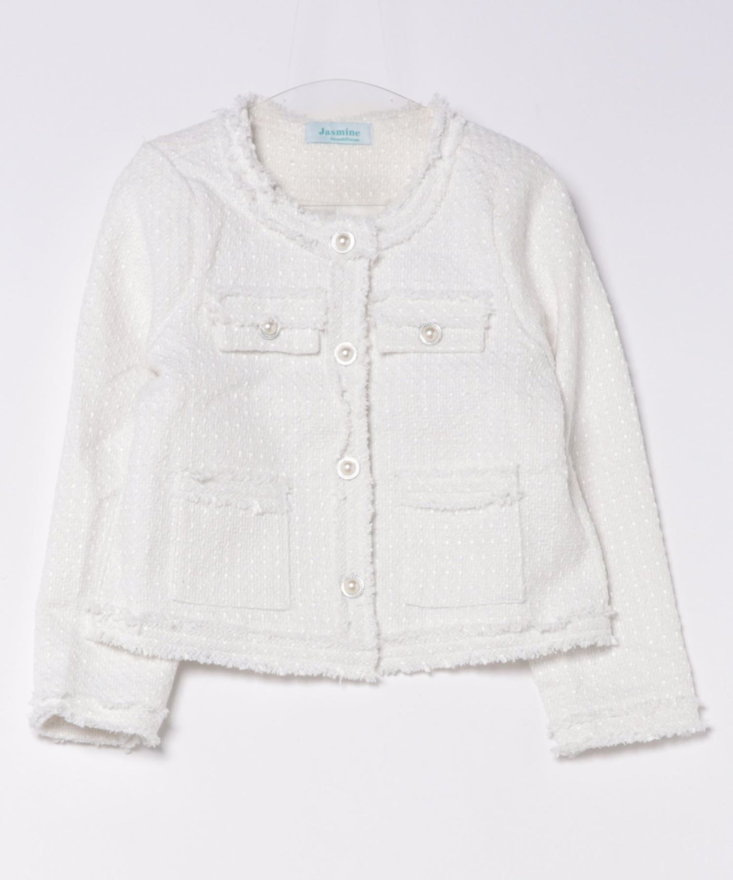 【Jasmine】フリンジノーカラーツイードジャケット