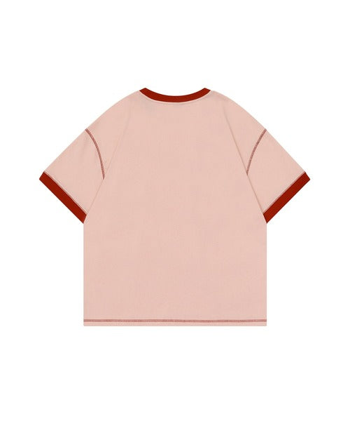 【HOOK】for girls　英字発泡プリント飾りステッチリンガーTEE