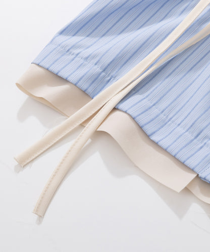 【HOOK】for girls 　裾切りっぱなしレイヤード風紐シャーリング半袖ブラウス