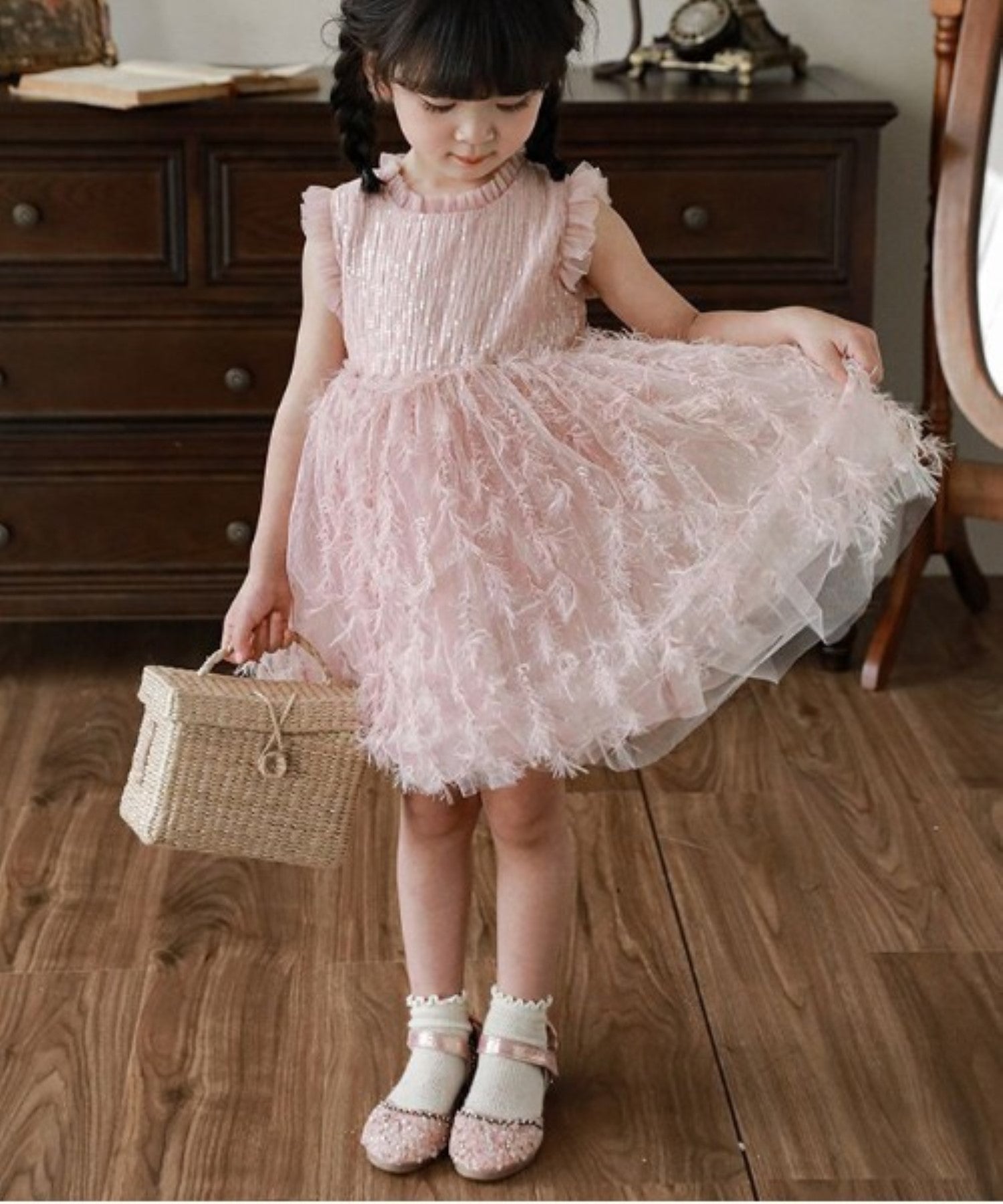 【aimoha-KIDS-】ノースリーブメッシュワンピース