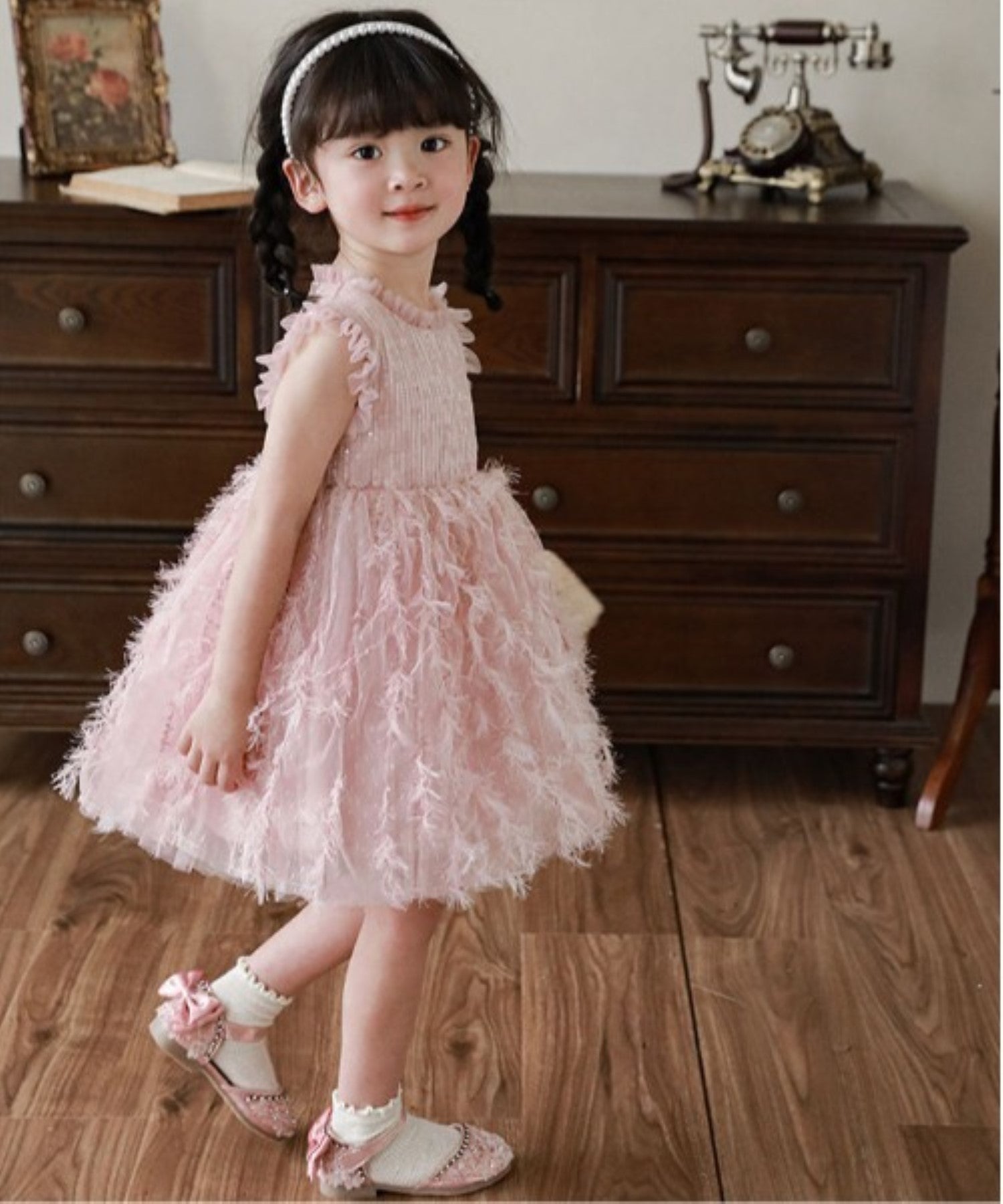 【aimoha-KIDS-】ノースリーブメッシュワンピース