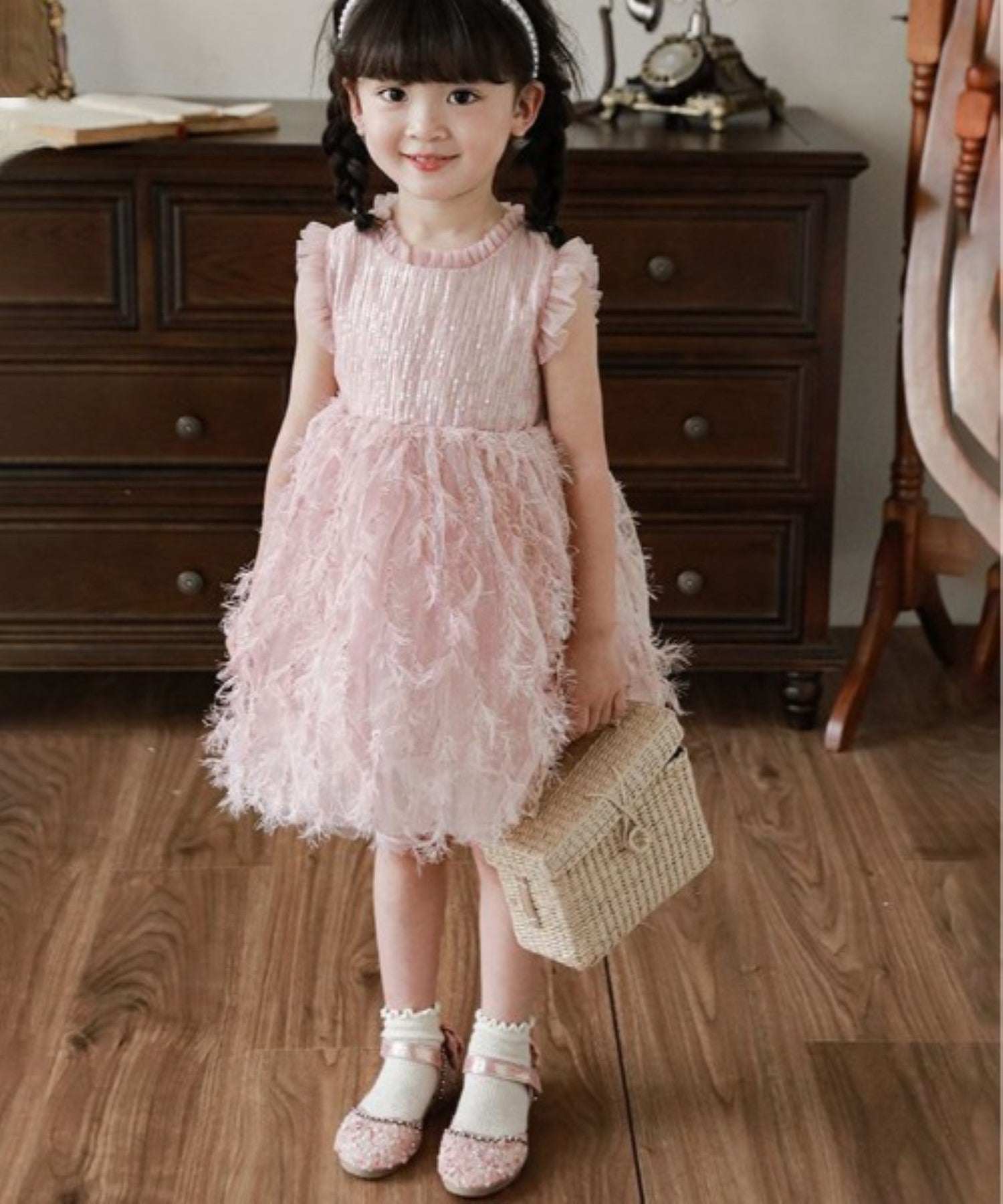 【aimoha-KIDS-】ノースリーブメッシュワンピース