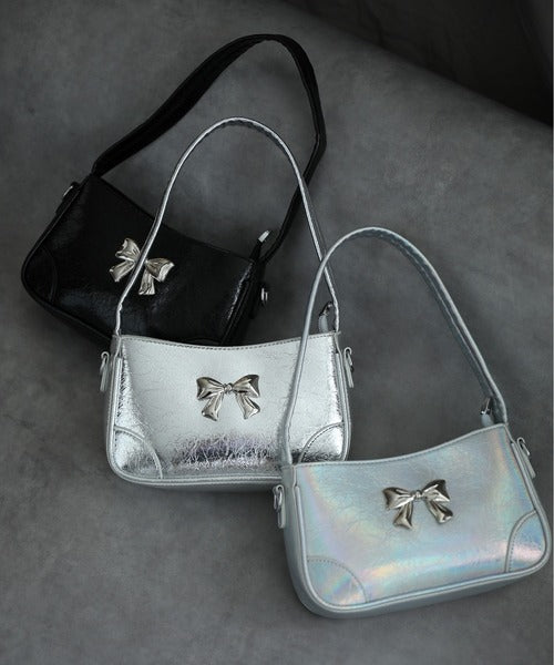 【HOOK】for girls　リボンモチーフホログラム脇下バッグ　2WAYショルダーバッグ