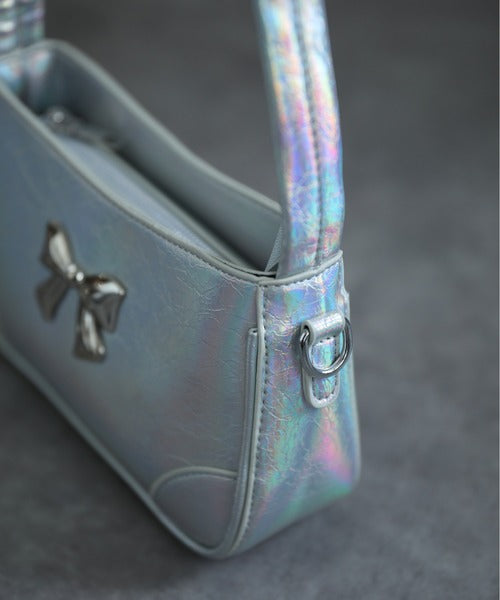 【HOOK】for girls　リボンモチーフホログラム脇下バッグ　2WAYショルダーバッグ