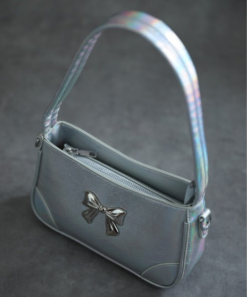 【HOOK】for girls　リボンモチーフホログラム脇下バッグ　2WAYショルダーバッグ
