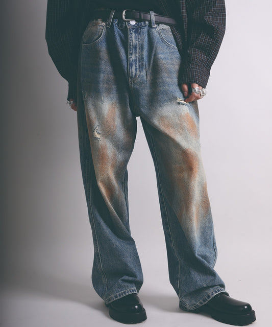 【aimoha neo】VINTAGE MUD-DYED DISTRESSED BAGGY JEANS