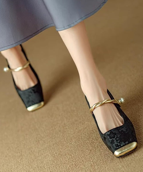 【shoes365】刺繍模様　切り替えつま先デザインパンプス