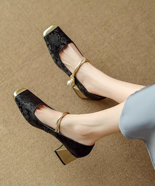 【shoes365】刺繍模様　切り替えつま先デザインパンプス