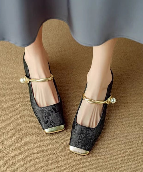 【shoes365】刺繍模様　切り替えつま先デザインパンプス