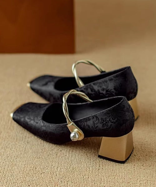 【shoes365】刺繍模様　切り替えつま先デザインパンプス