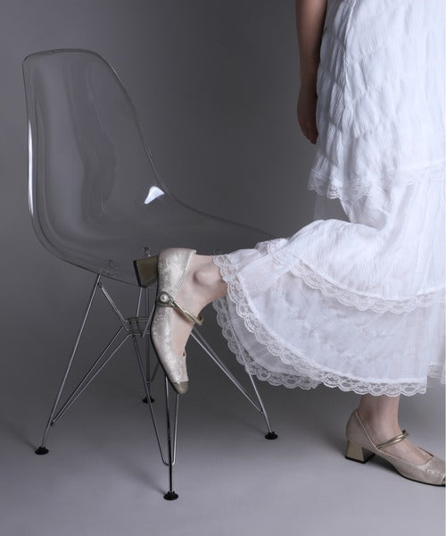 【shoes365】刺繍模様　切り替えつま先デザインパンプス