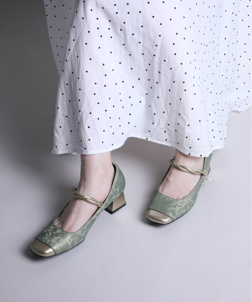 【shoes365】刺繍模様　切り替えつま先デザインパンプス